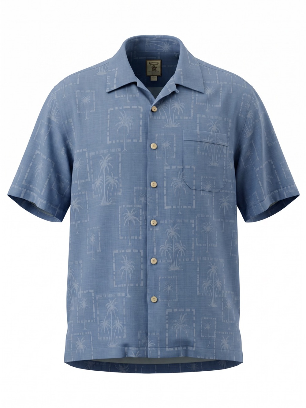 Jamaica Jaxx Men's 100% Silk Short-Sleeve Button-Up Shirt in Dusty Blue